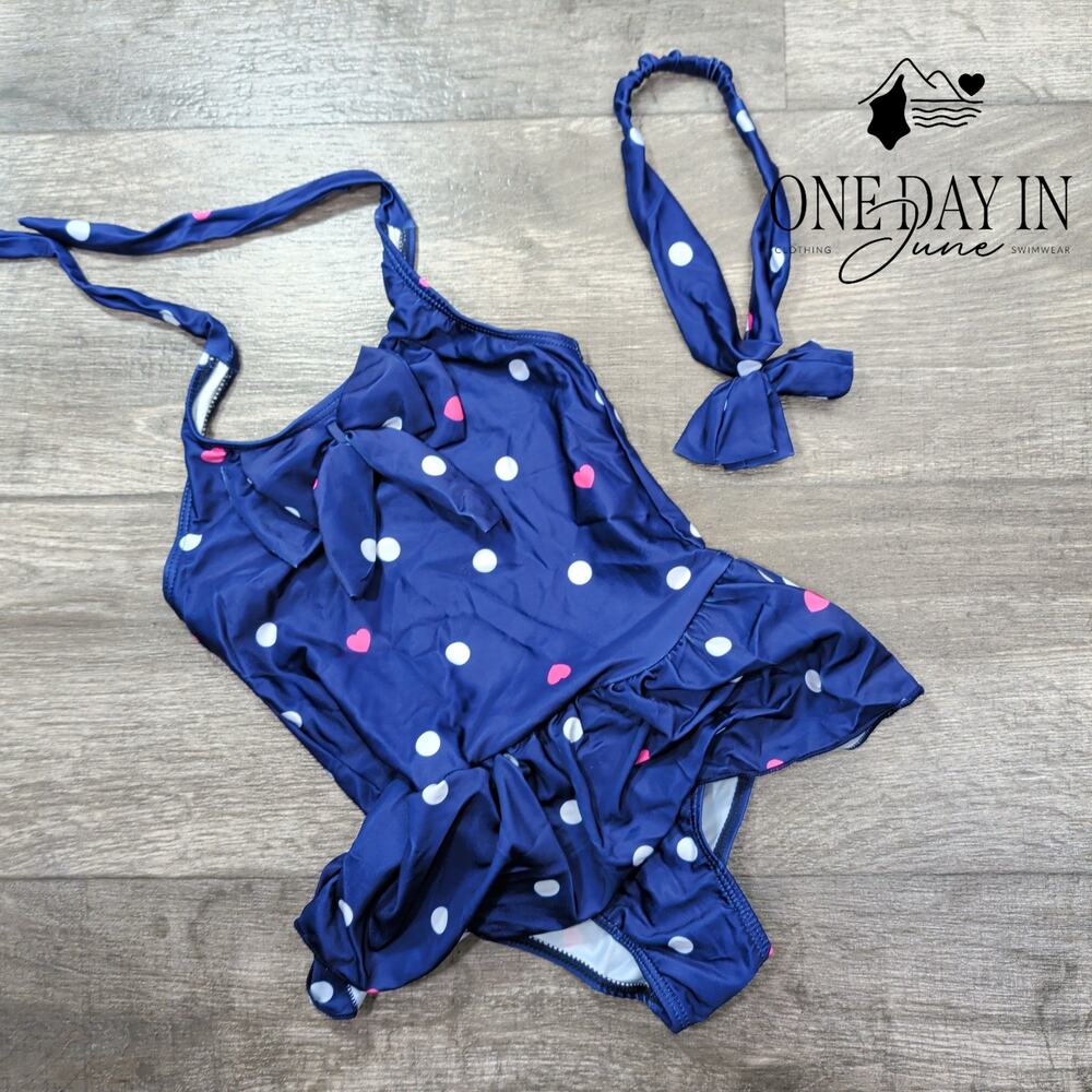 Aleumdr Girl's Polka Dot Halter One Piece Swimsuit Size L
